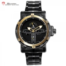 Shark Sport Watch Men Luxury Brand Golden Bezel Date Army Military Watches Clock Steel Quartz Relogio Masculino Greenland