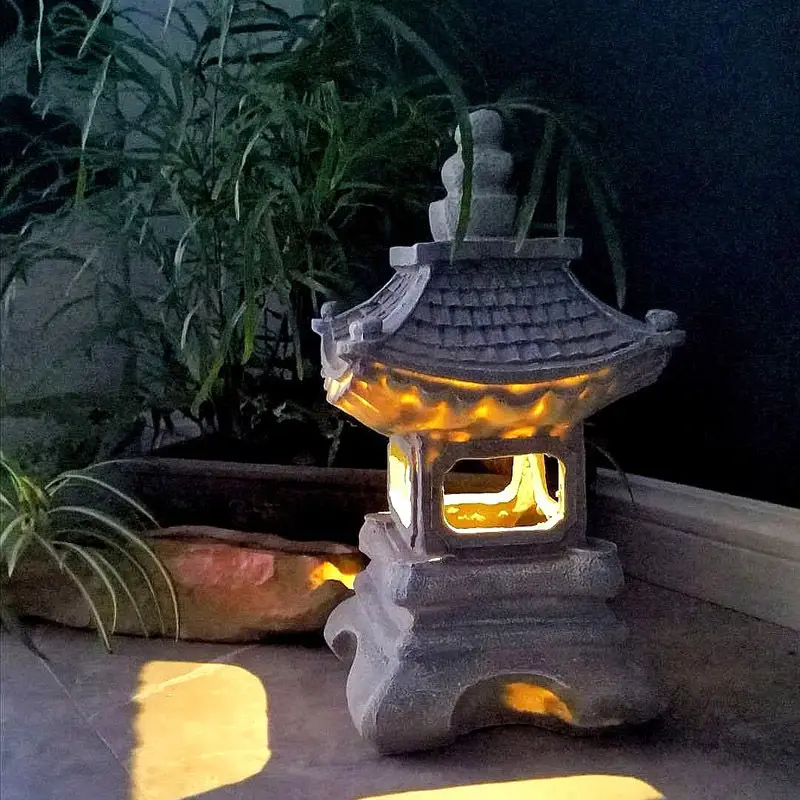 Pagoda-lámpara Solar de resina para decoración de paisaje de jardín, patio, patio, interior y exterior, artesanía, Palacio japonés
