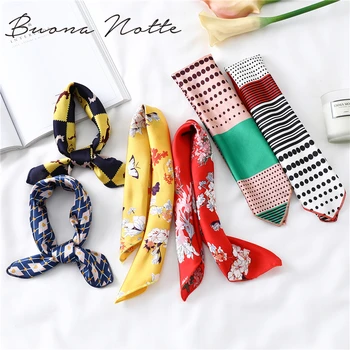 

2019 Design Silk Square Scarf for Women Small Neck Scarfs Fashion Print Foulard Hairband Satin Neck Head Kerchief
