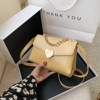 

Bags for women 2020 Solid color simple PU leather heart-shaped buckle women's Shoulder Messenger Bag crossbody bags for women