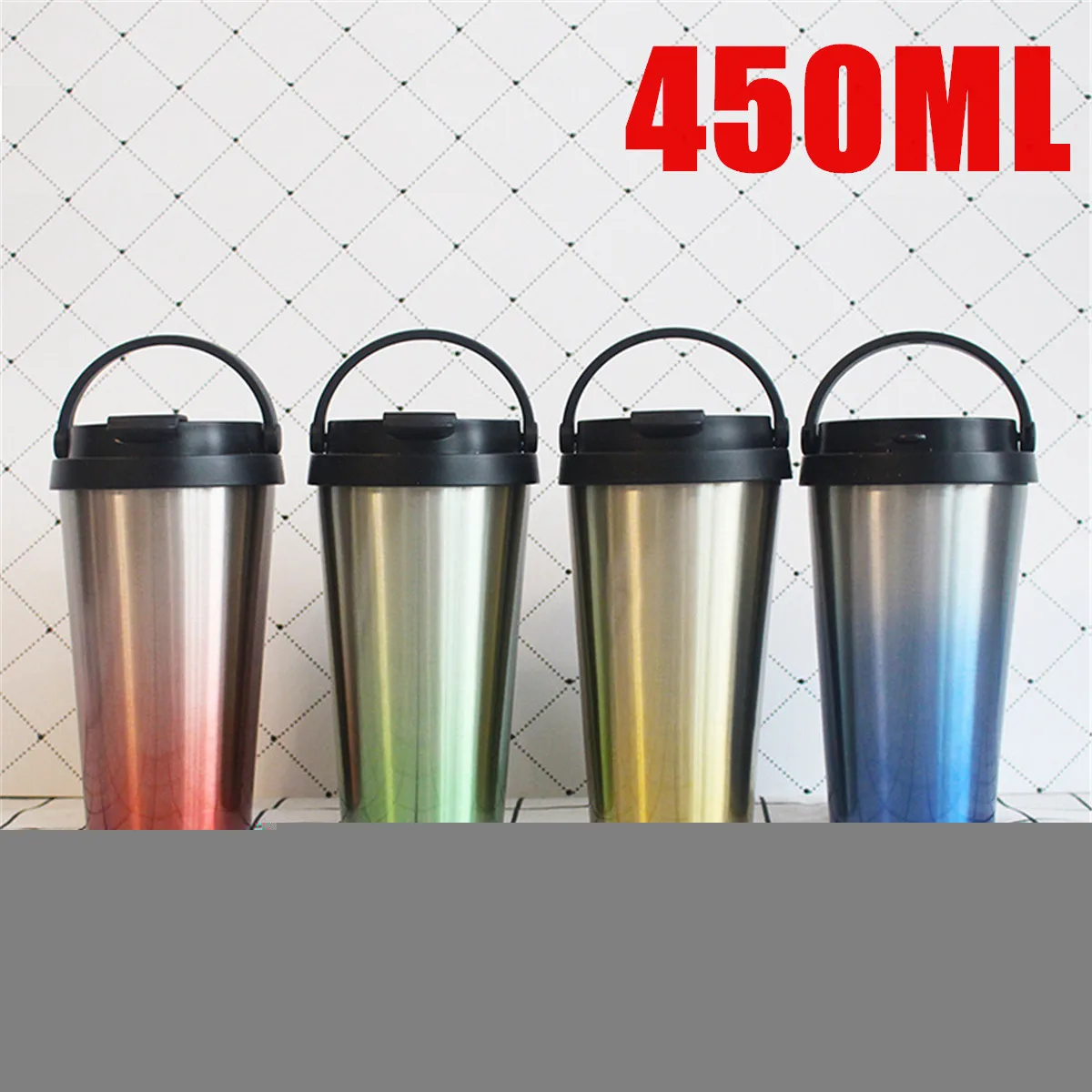 

450ML Coffee Mug With Lid Thermo Cup Seal Stainless Steel Vacuum flasks Thermostatic mug For Car Water Bottles Gradient Color