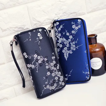 

New Women's Purse Embroidered Thread Flower Purse Long Zipper Wallet Multi Card Women's Handbag