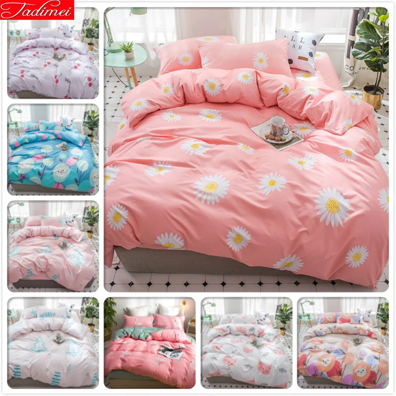 Pink Flower Pattern Duvet Cover 3/4pcs Bedding Set Adult Kids Child Bed Linen Single Queen King Size Quilt Comforter Pillow Case