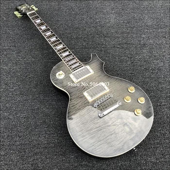 

High quality new electric guitar, transparent black paint, tiger maple veneer chrome fittings, peach blossom core wood. Free mai