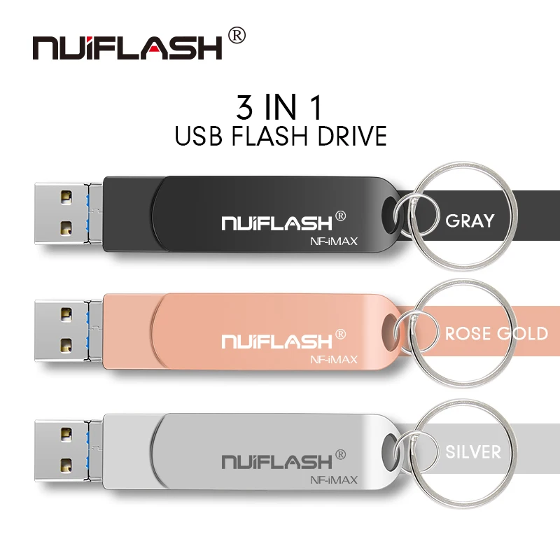 

nuiflash USB 2.0 3 in 1 Type-C/Micro USB/OTG Flash usb pen drive 32gb 64gb 128gb usb flash drive 16GB pendrive memory stick