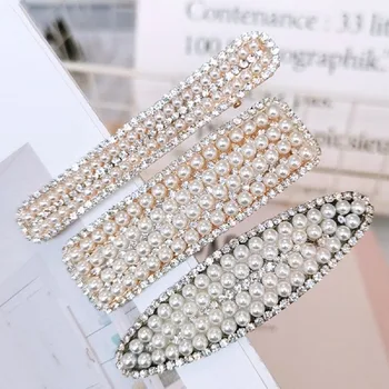 

1PC Korea Fashion Imitiation Pearl Crystal Hairpins Geometric Oval Rectangle Shape Hair Clips Women Hair Accessories