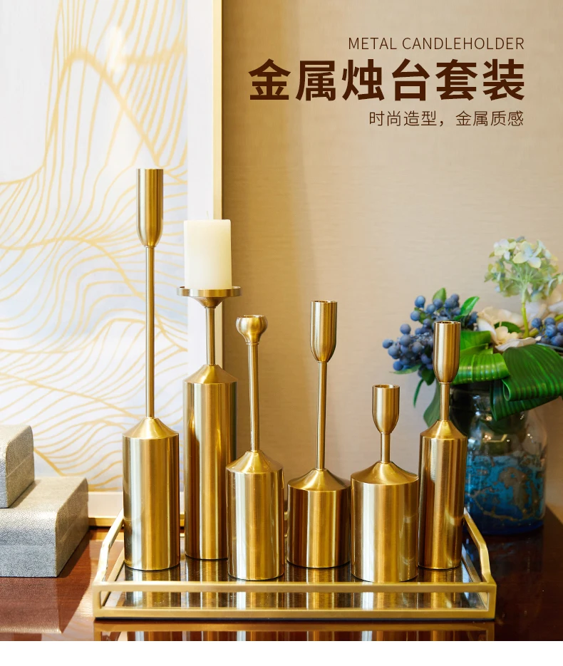 European Metal Candlestick Wedding Luxury Table Romantic Decorations New Year Party Candle Holder Gold Color Scandinavia Style
