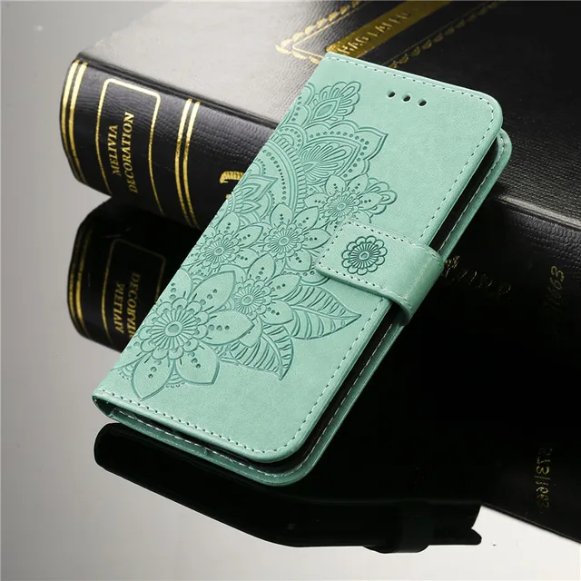 3D Flower Wallet Phone Case For iPhone 11 12 Pro Max 12 Mini XR X XS 7 8 Plus 6 6S SE 2020 Leather Holder Slots Flip Satnd Cover green