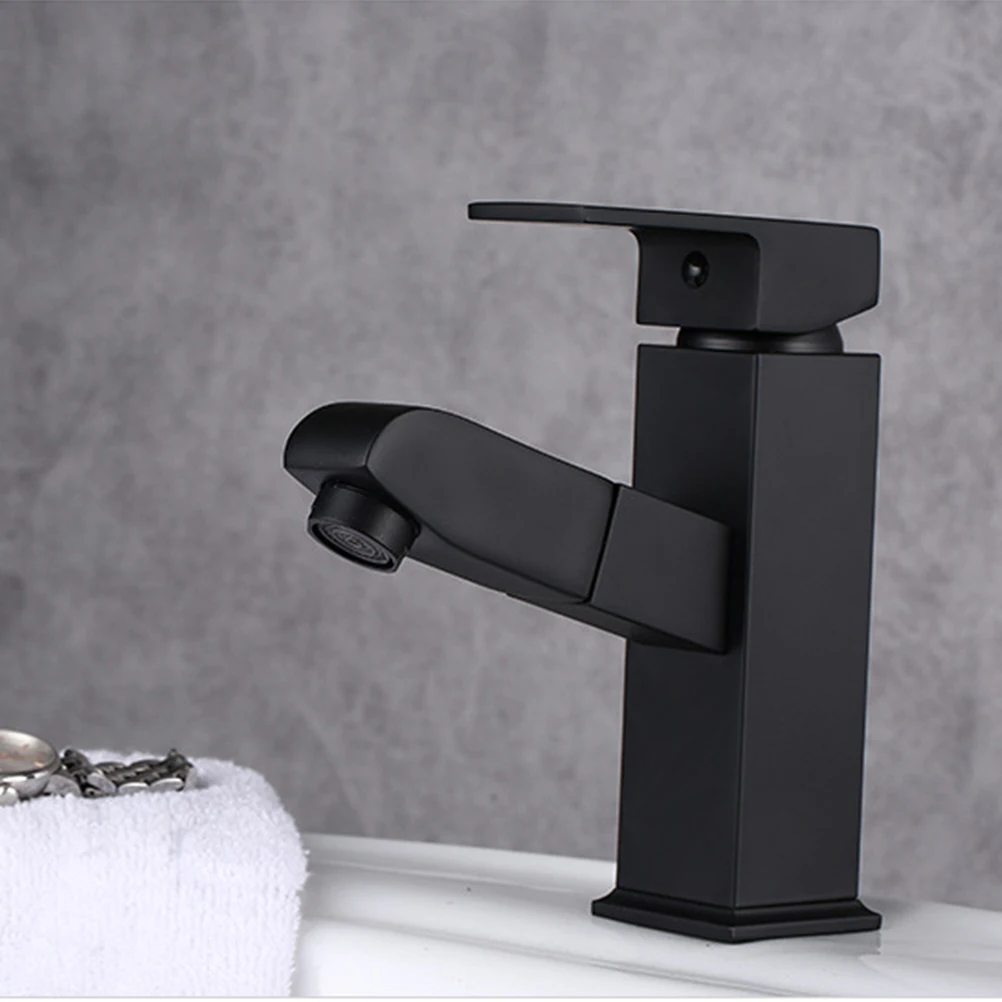 

1Pc Copper Pull-type Faucet Wash Basin Use Hot And Cold Water Mixed Water Tap (Black)