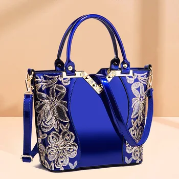 

PU Leather New 2020 Fashion Embroidery Bright Leather Shoulder Bag Patent Leather Handbag Bolsa Feminina Mochila Mujer