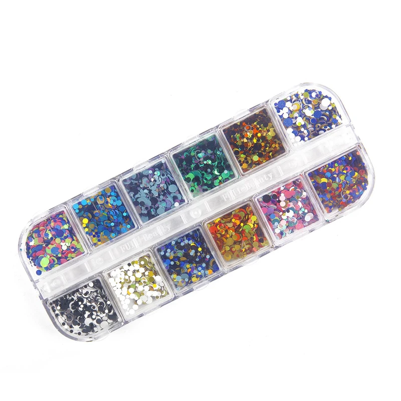 12 сеток/Разноцветный набор Стразы для ногтей блестящая Лазерная голографическая круглая блестка для ногтей ломтик для ногтей блестка наклейки DIY - Цвет: P-A