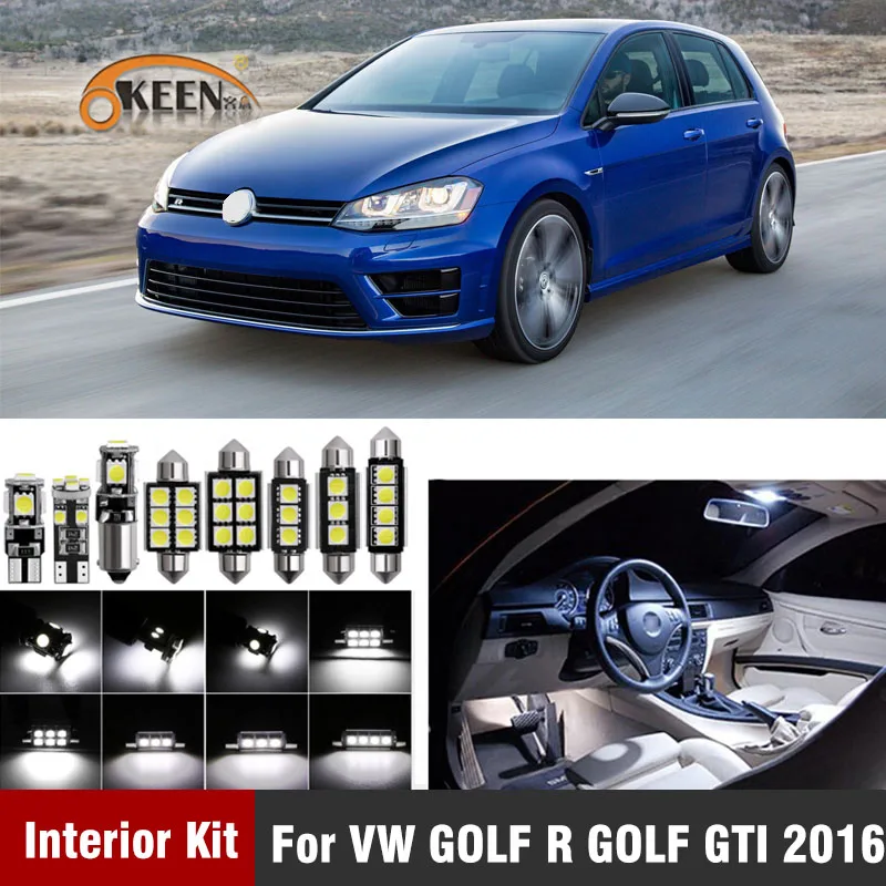 

6Pcs Error free LED Car Interior Lights Kit For VW VOLKSWAGEN GOLF R GOLF GTI 2016 License Plate Lamps Bulbs Map Dome Light