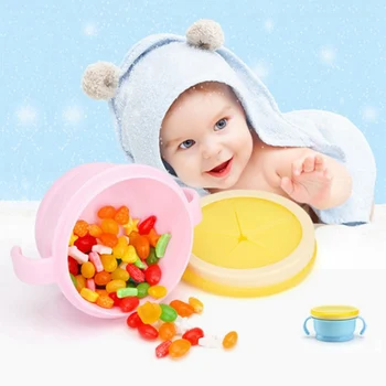 

2020 Baby Dishes Bowl Child Kids Food Snacks Candy Biscuit Anti spill Storage Holder Tank Non spilling Cup with Cover & Handle