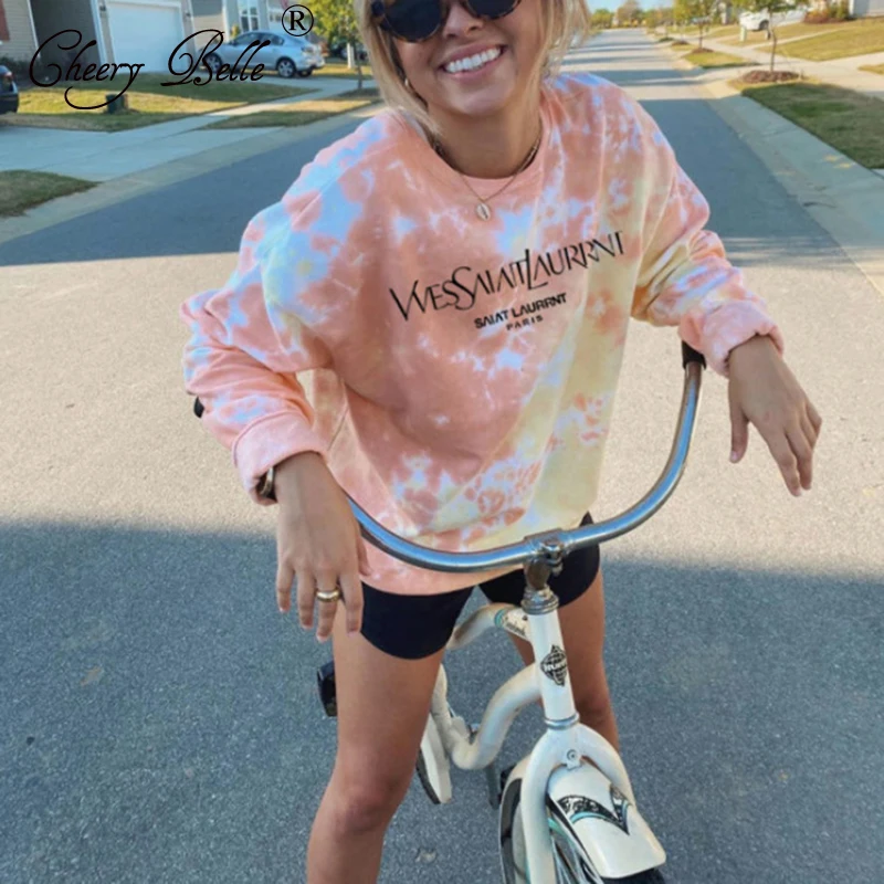 

Women's Tie Dye Sweatshirts Oversized Long Sleeve Crewneck Loose Fit Casual Pullover Shirts Tops