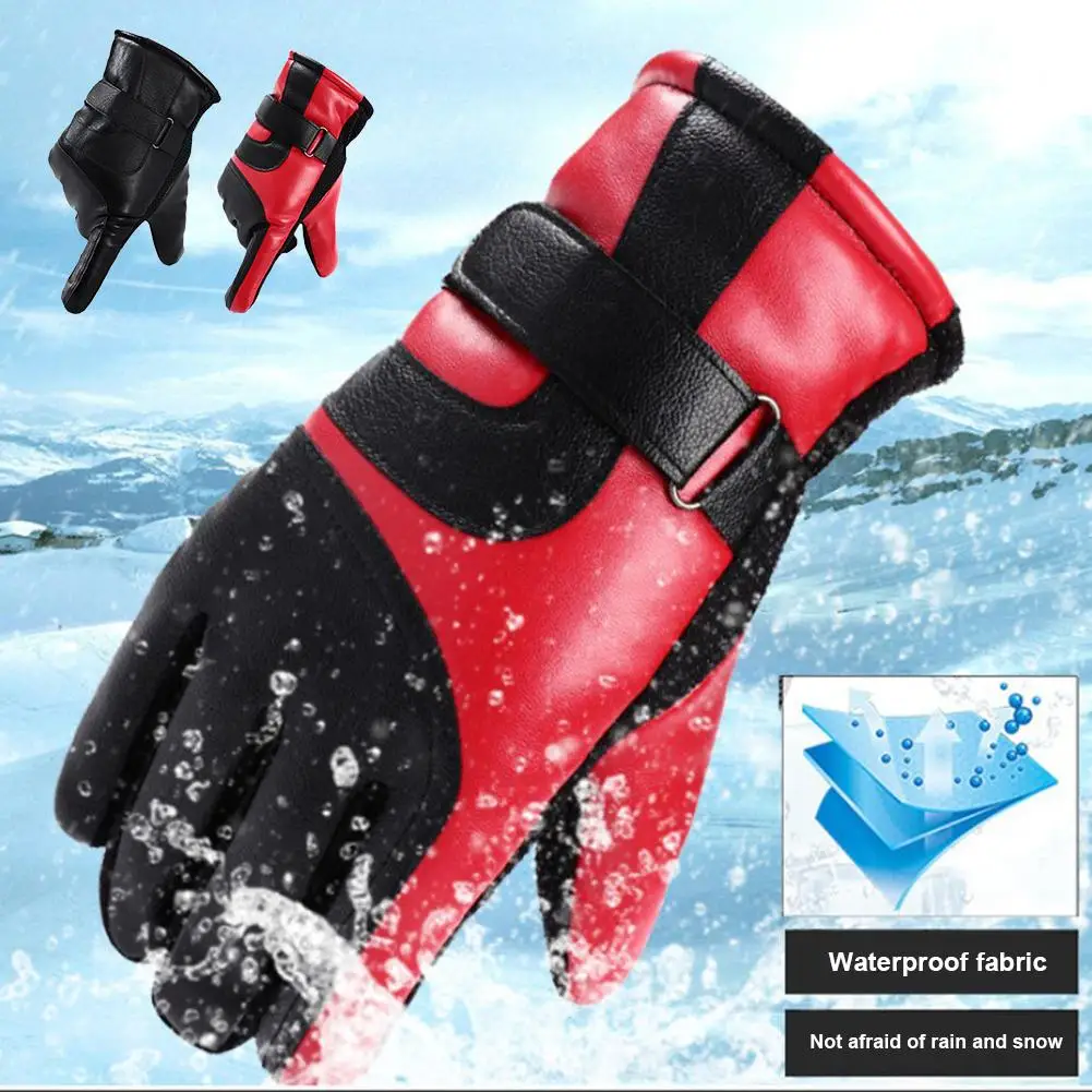 Winter Black Gloves Leather Touchscreen Closure Warm Gloves For Outdoor Cycling And Riding Motorcycle Thick Warm Gloves