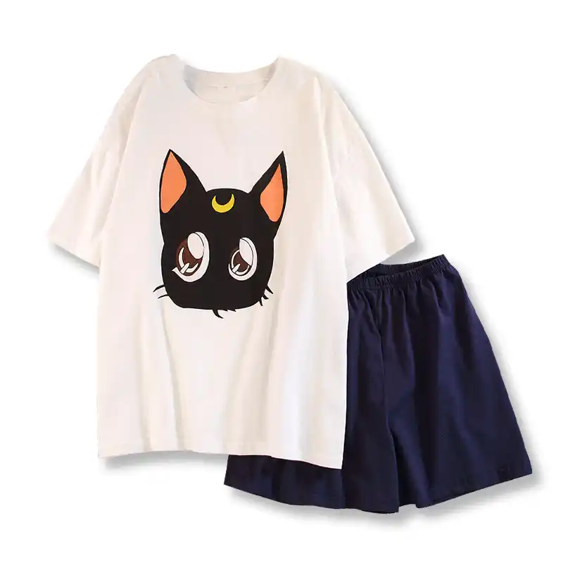 Frauen Anime Nachtwasche Japan Sailor Moon Luna Katze Cartoon Kurze Set Pyjama Susse Madchen Harajuku T Hemd Shorts Pyjamas Homewear Pyjama Garnituren Aliexpress