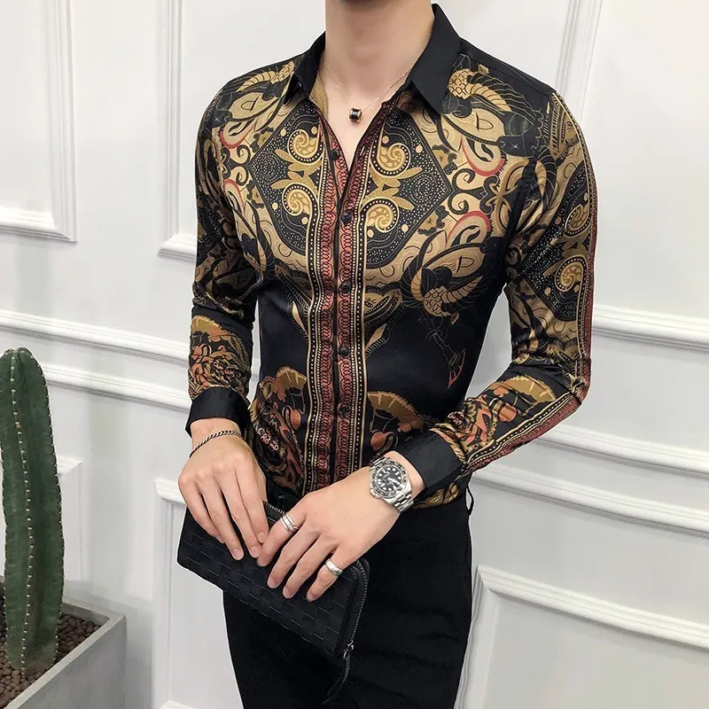 Chemise en soie à imprimé Barocco Acanthus noir or Homme | Chemises VERSACE  — ESVL Cyclisme