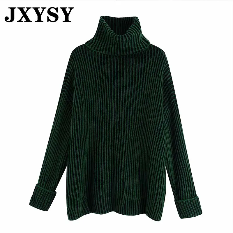 JXYSY, зимняя водолазка, свитера для женщин, pull femme, Англия, простой, Винтаж, большие размеры, свободные, в полоску, свитера, женские пуловеры, топы - Цвет: green
