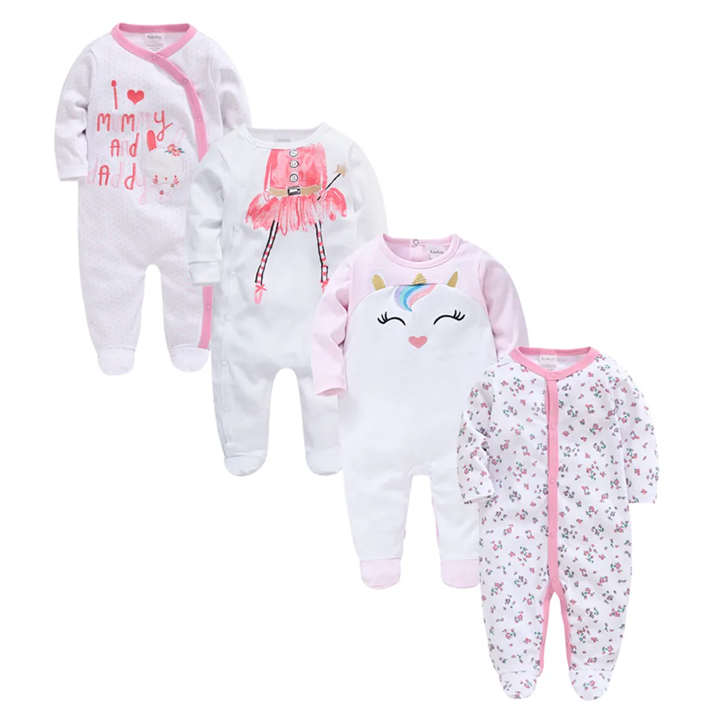 2023 3 4 Pcs/Lot Baby Girls Clothes Lovely Design Newborn Cotton Boys Rompers Long Sleeve 0-3 Months Jumpsuit