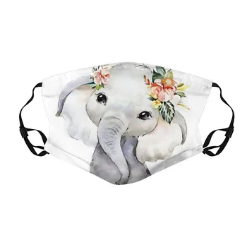 

1pc Adult Reusable Masks Lovely Elephant Printed Face Mouth Masks Adjustable Dustproof Breathable Protective Mouth Mask