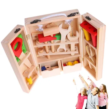 

New 1Set Children's Simulation House Wooden Service Box Tool Repair Kit Funny Toy Gift