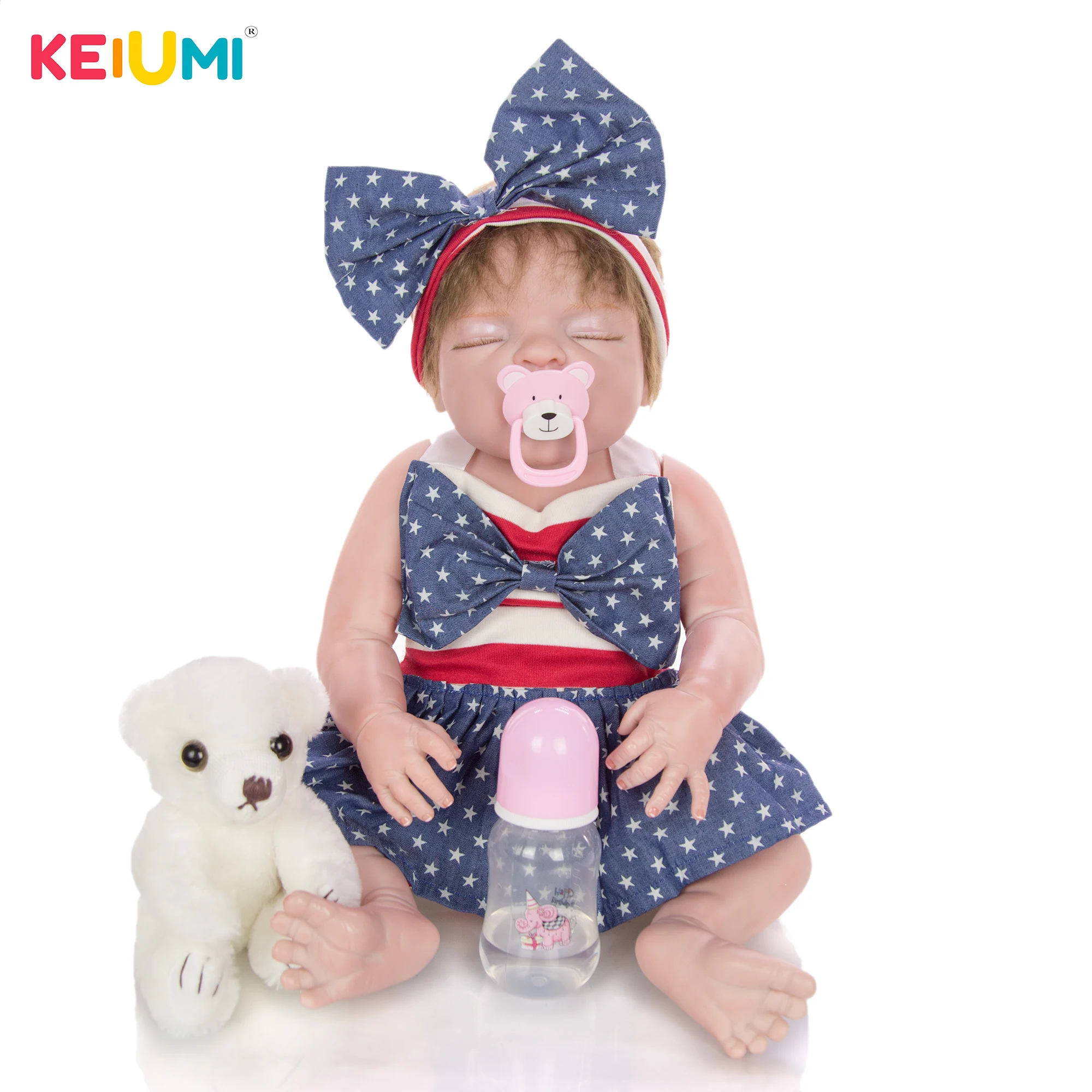 KEIUMI 57 см Meninas Baby Reborn закрытыми глазами полный силиконовый корпус Красной кожи реалистичные Reborn Baby Doll игрушка модные Рождественский подарок