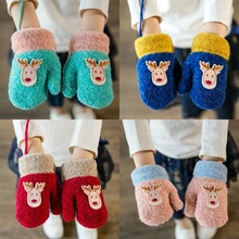 Милые утепленные меховые варежки с оленем; детские новые модные Зимние флисовые перчатки для детей; зимние теплые разноцветные варежки в стиле пэчворк
