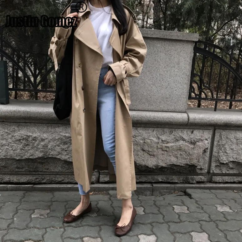 

Korean design plus size treetwear Fashion Women long Trench coats casual Oversized raincoats windbreaker
