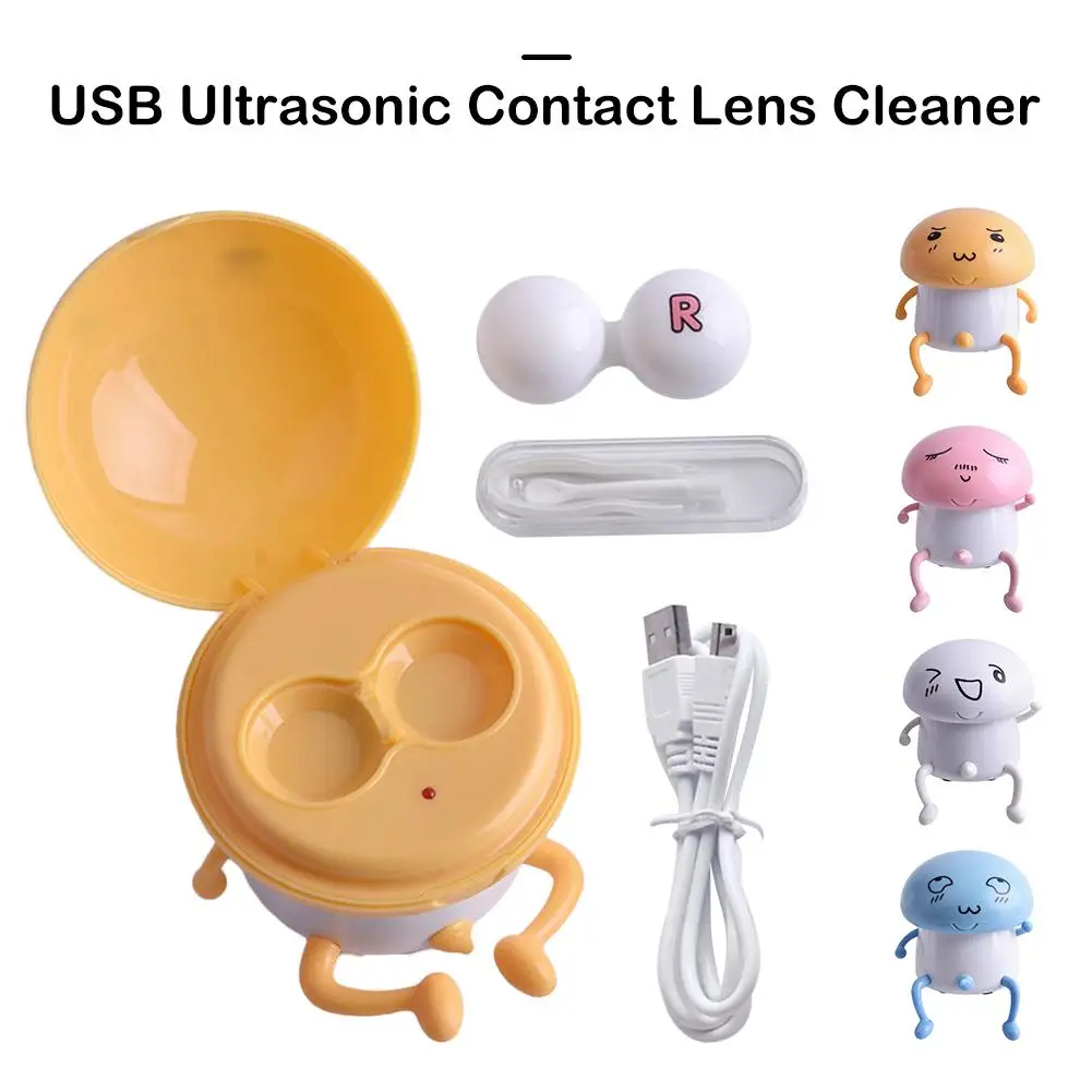 USB Electric Contact Lens Case Washer Box Ultrasonic Contact Lenses Cleaner Case Container Cute Mashroom Eyes Care Tools