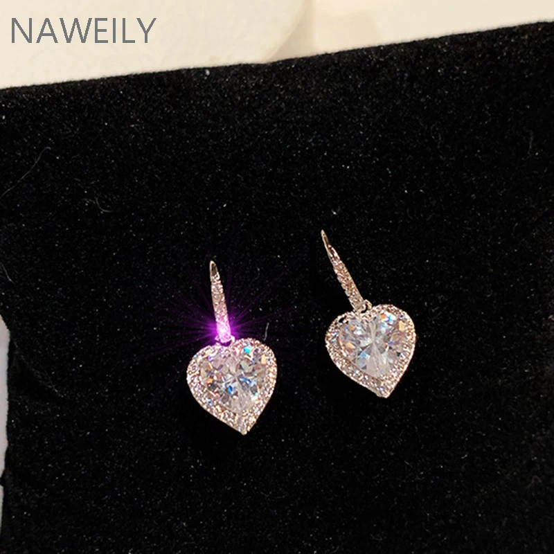 

Sparkling Zircon Heart Silver Needle Earrings For Women Best CZ Crystal Silver Color Stud Earring Party Wedding Daily Jewelry