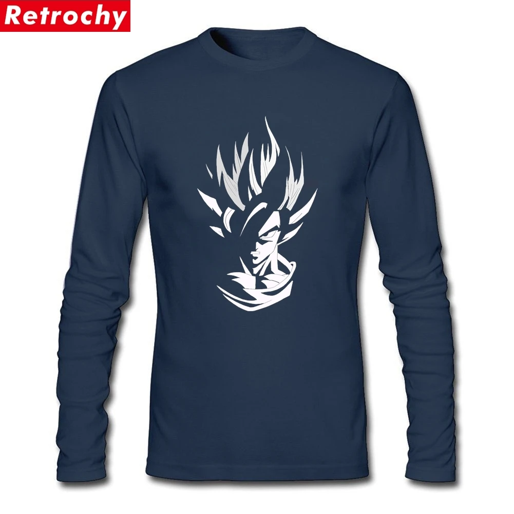 Крутая Мужская футболка Dragon Ball Z Goku из чистого хлопка с круглым вырезом и длинными рукавами, одежда для мужчин - Цвет: Navy
