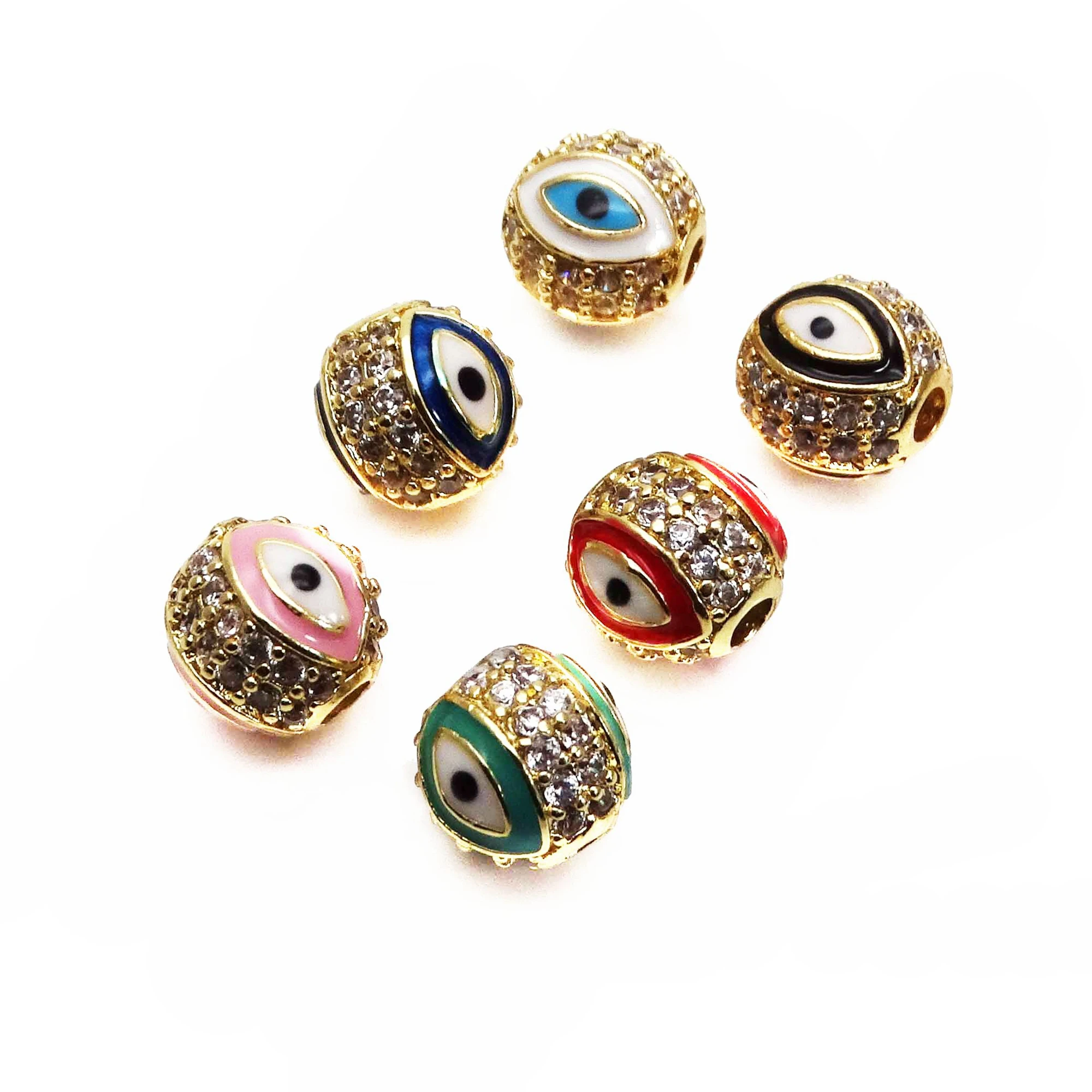 

8mm eyes beads Brass Cubic Zirconia Drops of oil Magic eye Round Spacer Beads for DIY Jewelry Bracelet accessories 3pcs