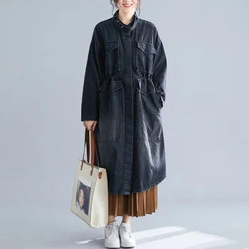 

2020 Large Size Loose Women Long-sleeved Denim Jacket In The Long Section Of Autumn New Solid Color Wild Casual Jacket Female
