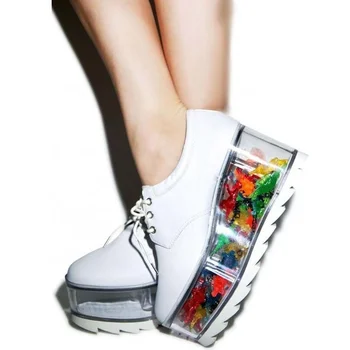 

Transparent Flats Platform Sneakers Ladies Clear Bottom Black White Leather Lace Up Loafers High Platform Street Leisure Shoes