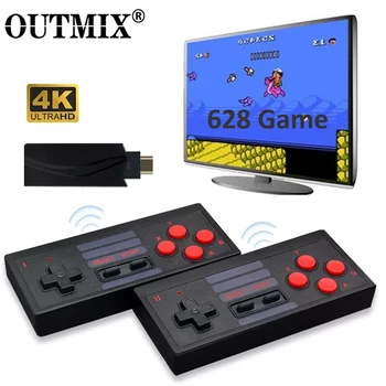 

OUTMIX 4K HDMI Video Game Console Built in 628 Classic Games Mini Retro Console USB Wireless Controller HDMI Output Dual Players