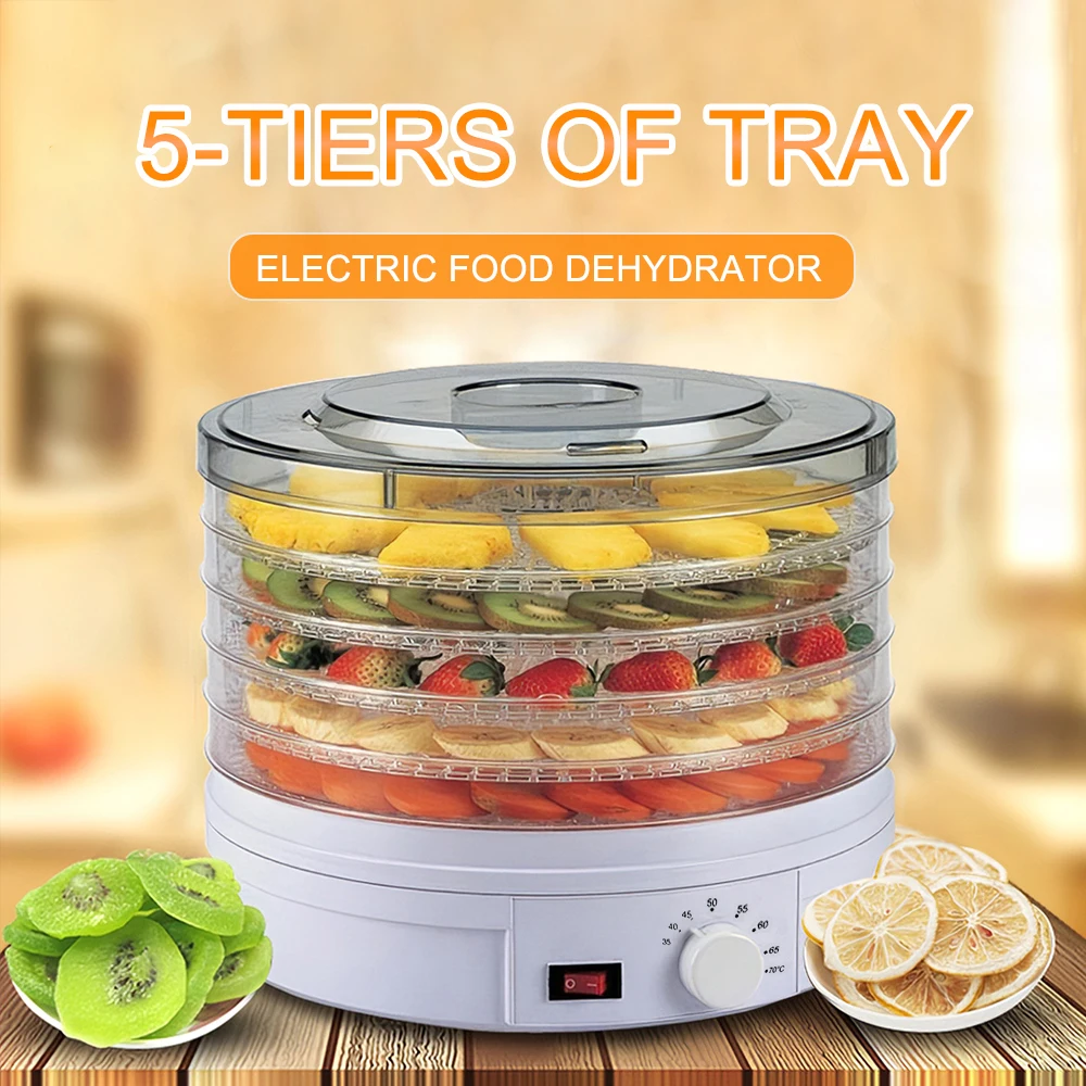 

Kitchen Electric Food Dehydrator Machine 5 Tray Tier Fruit Dryer Beef Jerky Herbs Dryer with Adjustable Thermostat