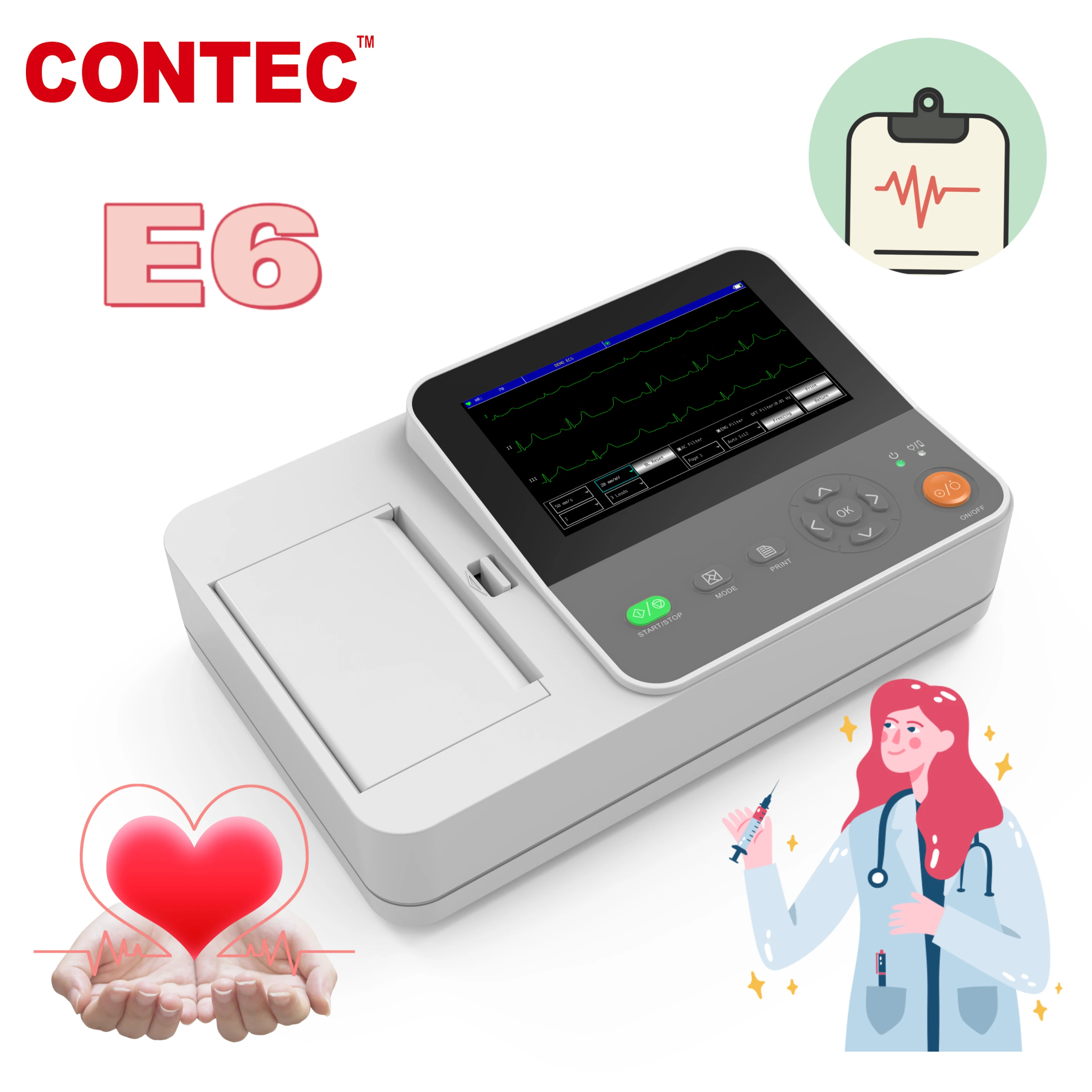 CONTEC E6 цифровой 12-канальный/свинцовый EKG + ПК Синхронизация по цветной HD дисплей