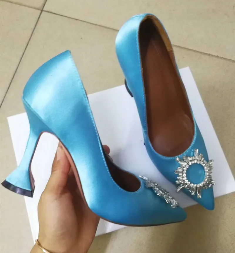 Glossy Blue Crystal Shoes 2020 Summer Rhinestone Buckle New Pointed Toe