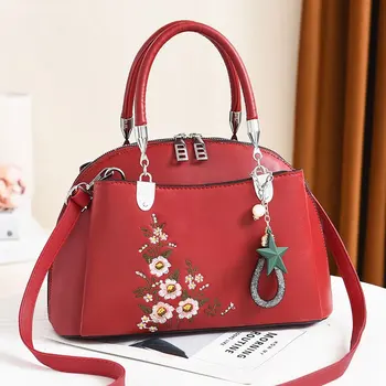 

Handbag Woman`s Shoulder Bag Leather Large Capacity Crossbody Bags For Women Flower Embroidery Solid Women's Bag bolsa feminina