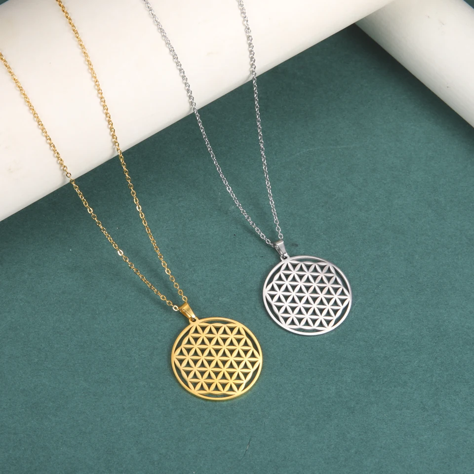 Collana Fiore Della Vita EUEAVAN Con Luna Crescente: Amuleto Spirituale In Acciaio, Per Uomo E Donna - 3