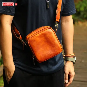 

Genuine Leather Fashion Men's Small Bag Shoulder Messenger Bags Men Retro Leather Casual Carry Mini Crossbody Bags Vintage Soft