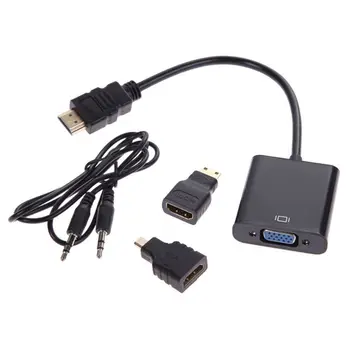 

1080P Micro-HDMI/Mini HDMI/HDMI to VGA Converter Adapter With Audio Video Cable Black