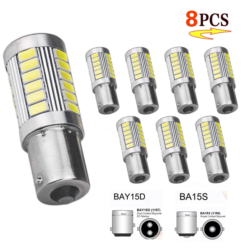 

P21W Ba15s 1156 Car LED Signal Light Bay15d 1157 12V Tail Trun Brake Reverse Parking Bulb White 33SMD Fog Daytime Running Light