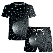 Swirl short-sleeved suit summer men's sportswear T-shirt men's casual 3D shirt fashion O-neck plus size streetwear 2-piece set