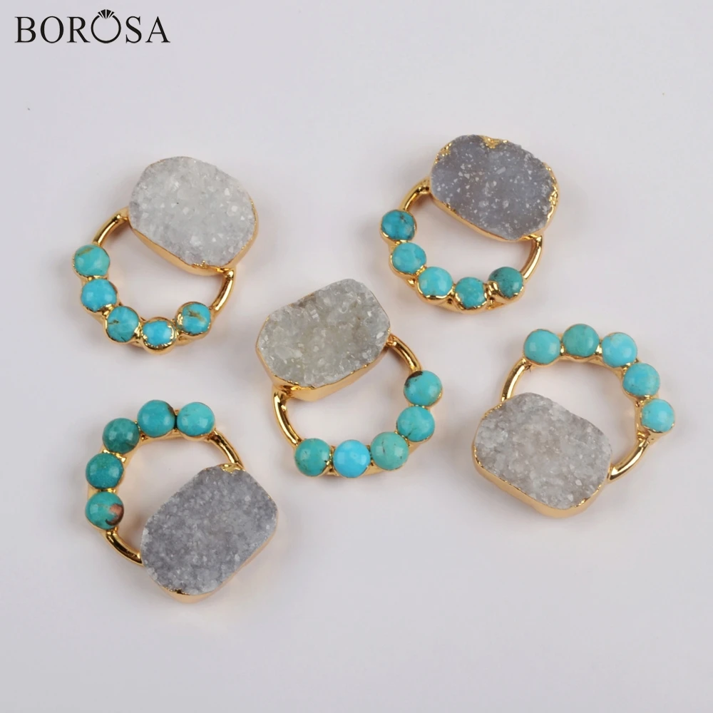 BOROSA 5 шт. золотое покрытие натуральные Агаты друзы и Пять круглые натуральная