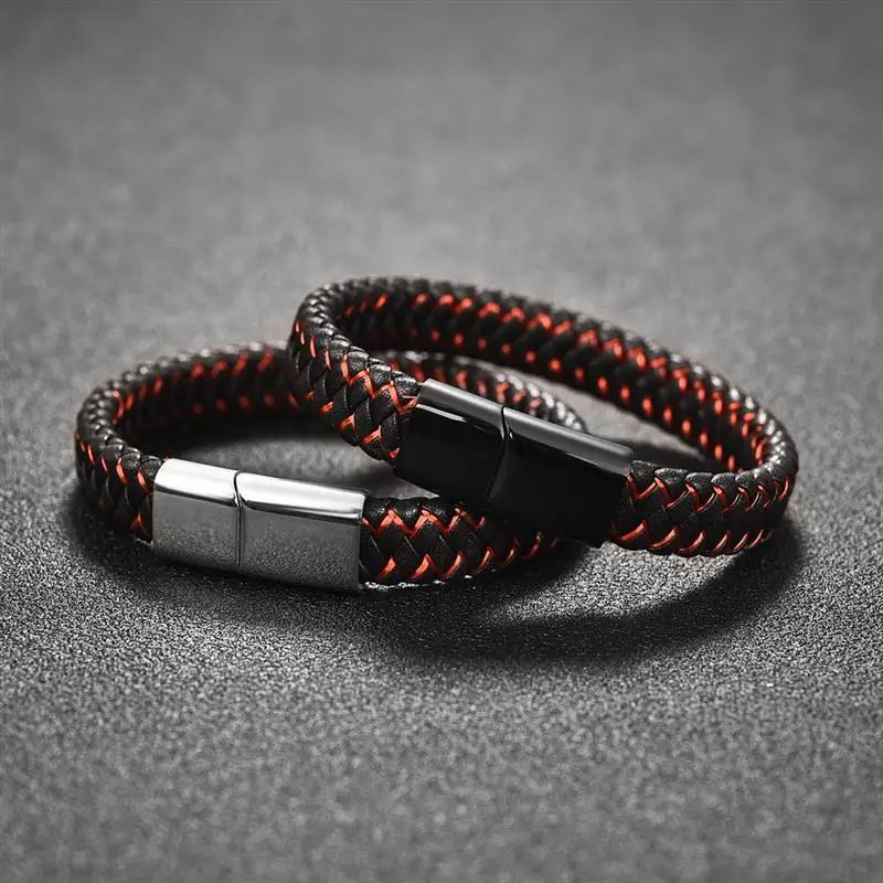 Кожаный браслет в стиле панк плетеный веревочный Браслет Черного и серебряного