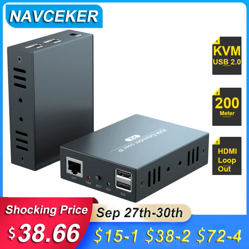 2023 200M Hdmi Usb Extender Rj45 Ip Network Kvm Over Ip Extender Di Cat5 Cat5E Cat6 1080P Hdmi Kvm Extender Tx Da Porte Utp/Stp