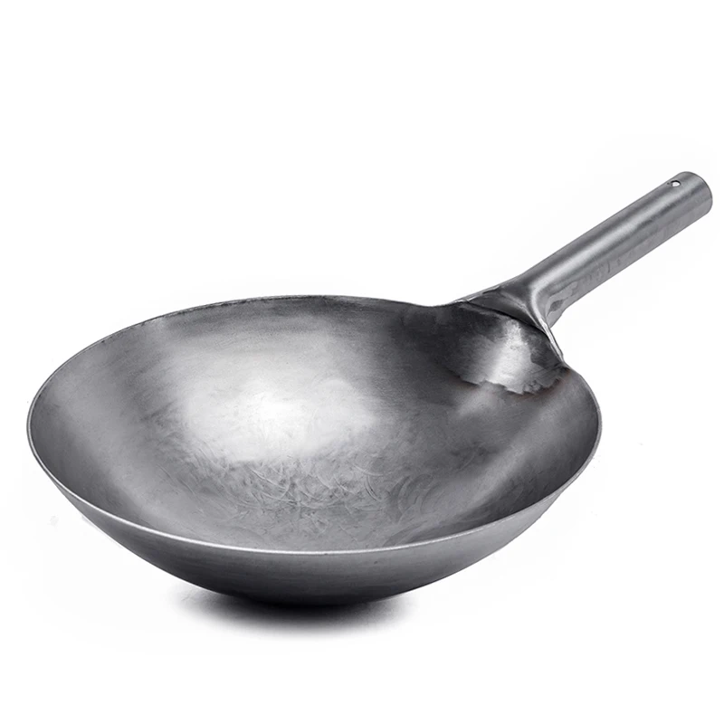 

30 32 34cm Thickened Uncoated Pre-adjusted Carbon Steel Wok Cooking Pot Chinese Traditional Hand-forged Non-stick Iron Pot