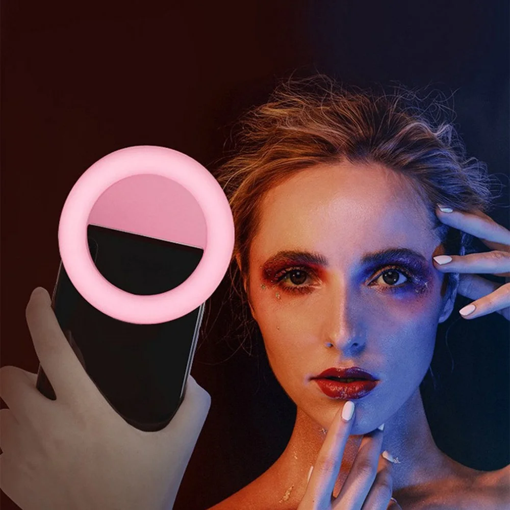 Carica Usb Led Selfie Ring Flash Light Novità Illuminazione Per Il Trucco Lampada Clip-On Telefoni Cellulari Foto Celular Night Mirror Neon Sign