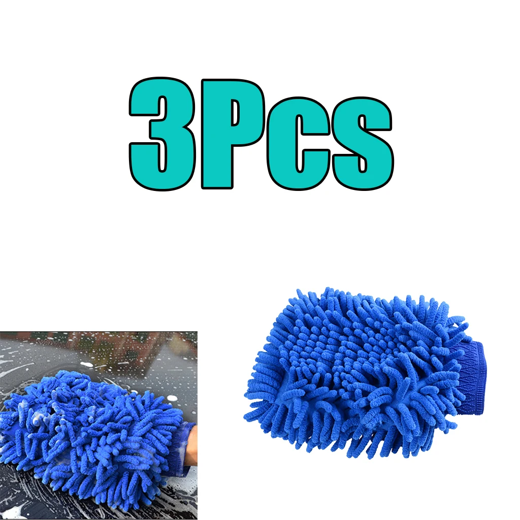 3-piece Chenille Microfiber Car Cleaning Wash Glove Rag Towel Cloth Duster